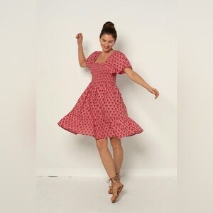 NWT Ophelia & Indigo Pink Floral Smocked Puff Sleeve Dress Cottagecore – XS